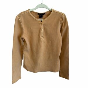 Forever 21 Kids Ribbed Henley Top Yellow Long Sleeve Shirt Girls Size 5/6